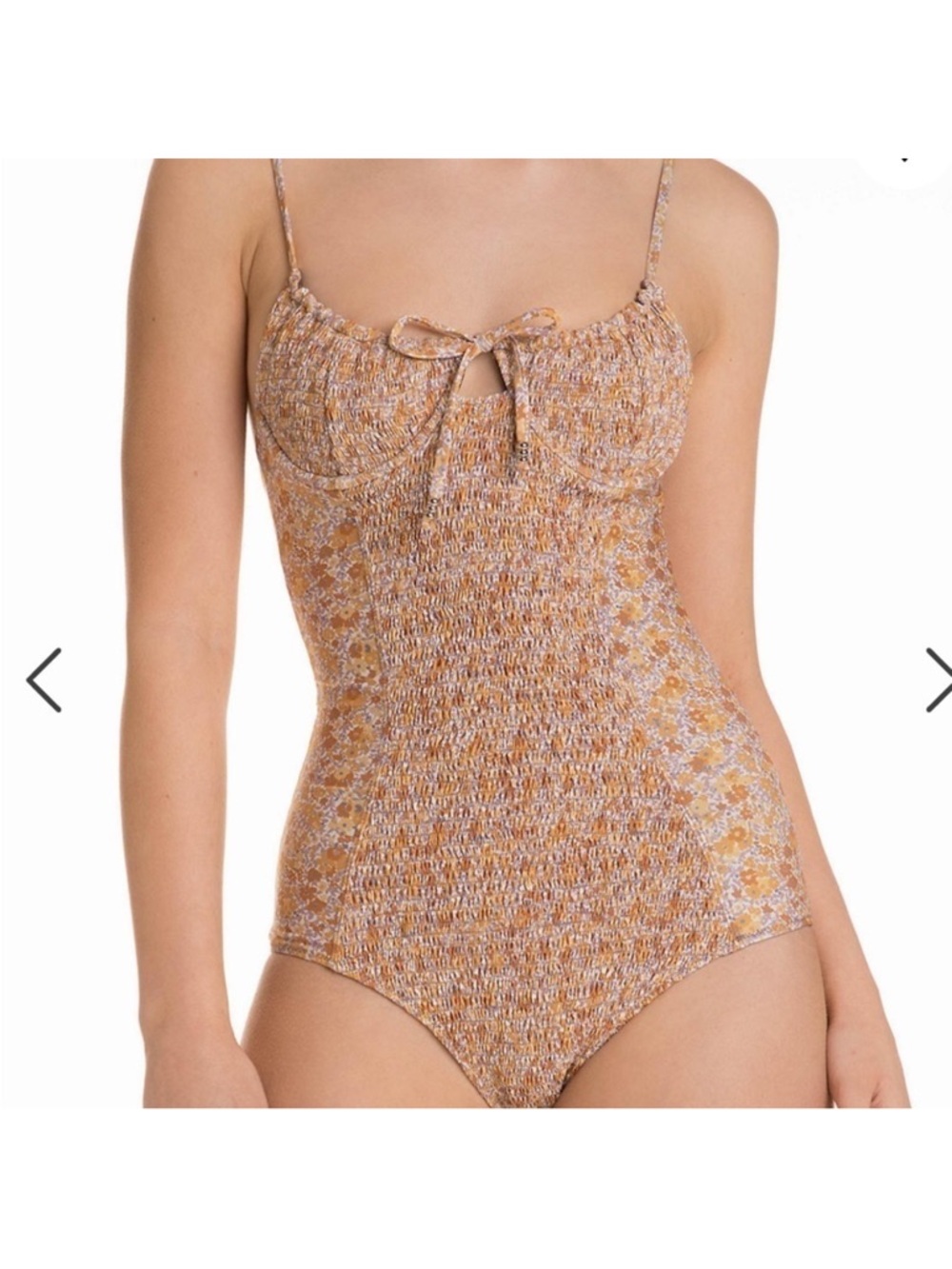 Madewell Palm Lenny Smocked One-Piece Swimsuit Marigold Floral Size 2